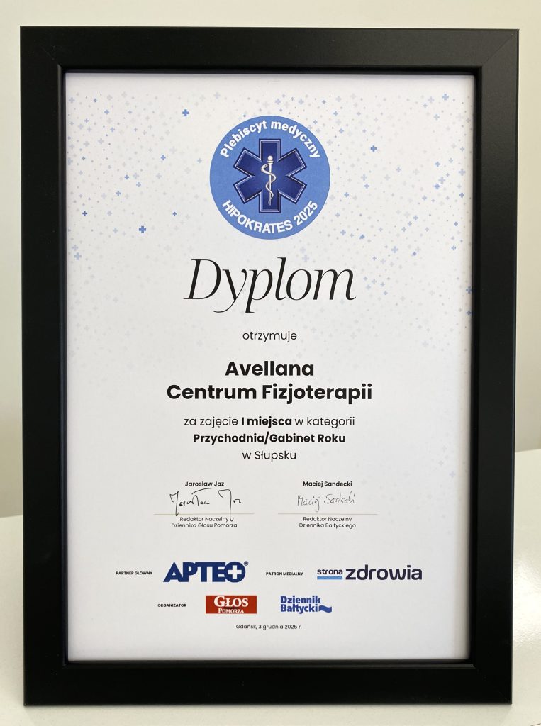 Dyplom Hipokrates 2025 I Miejsce Avellana Centrum Fizjoterapii Słupsk